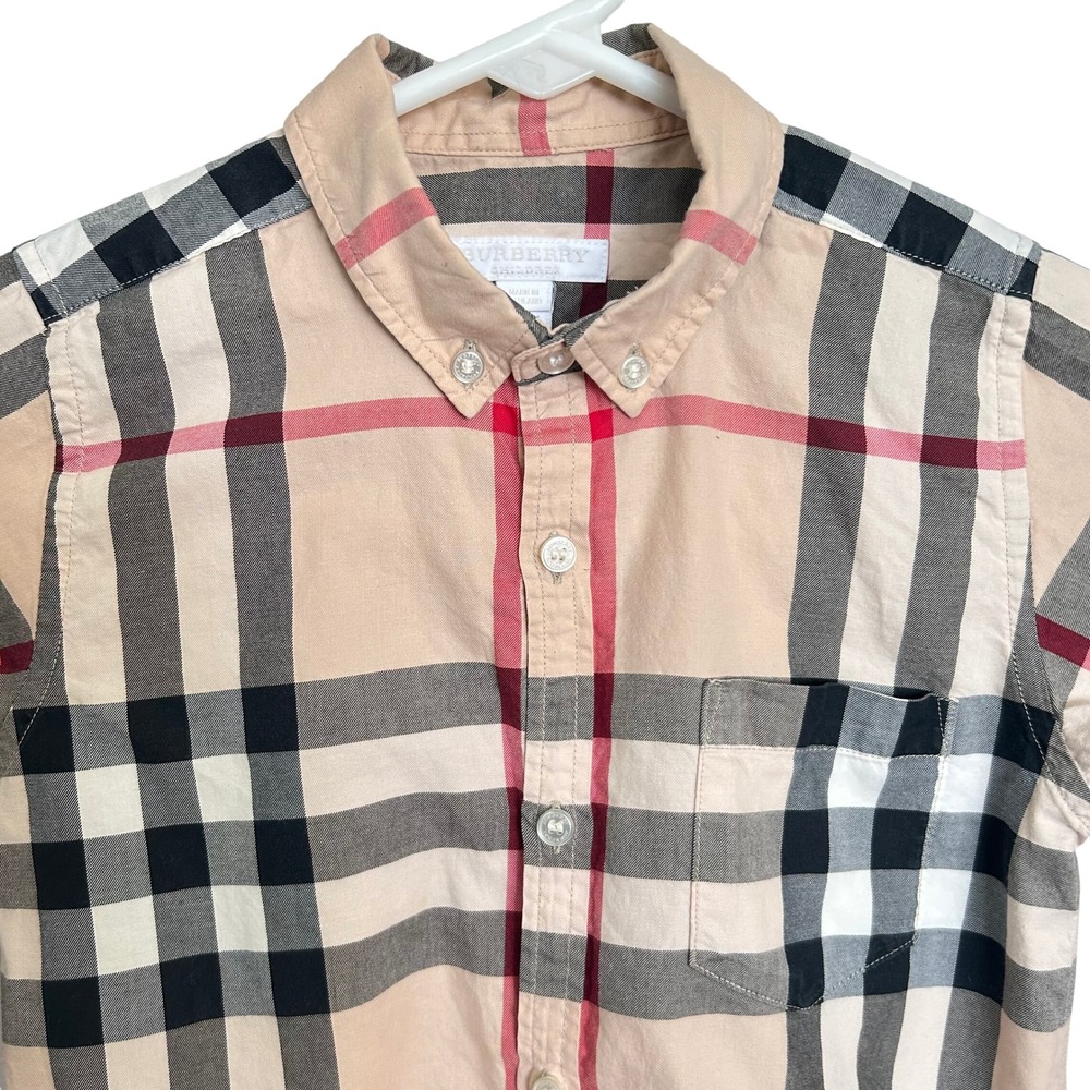 Burberry Children Kids Nova Check Button Down Shirt Beige Long Sleeve Size 7Y